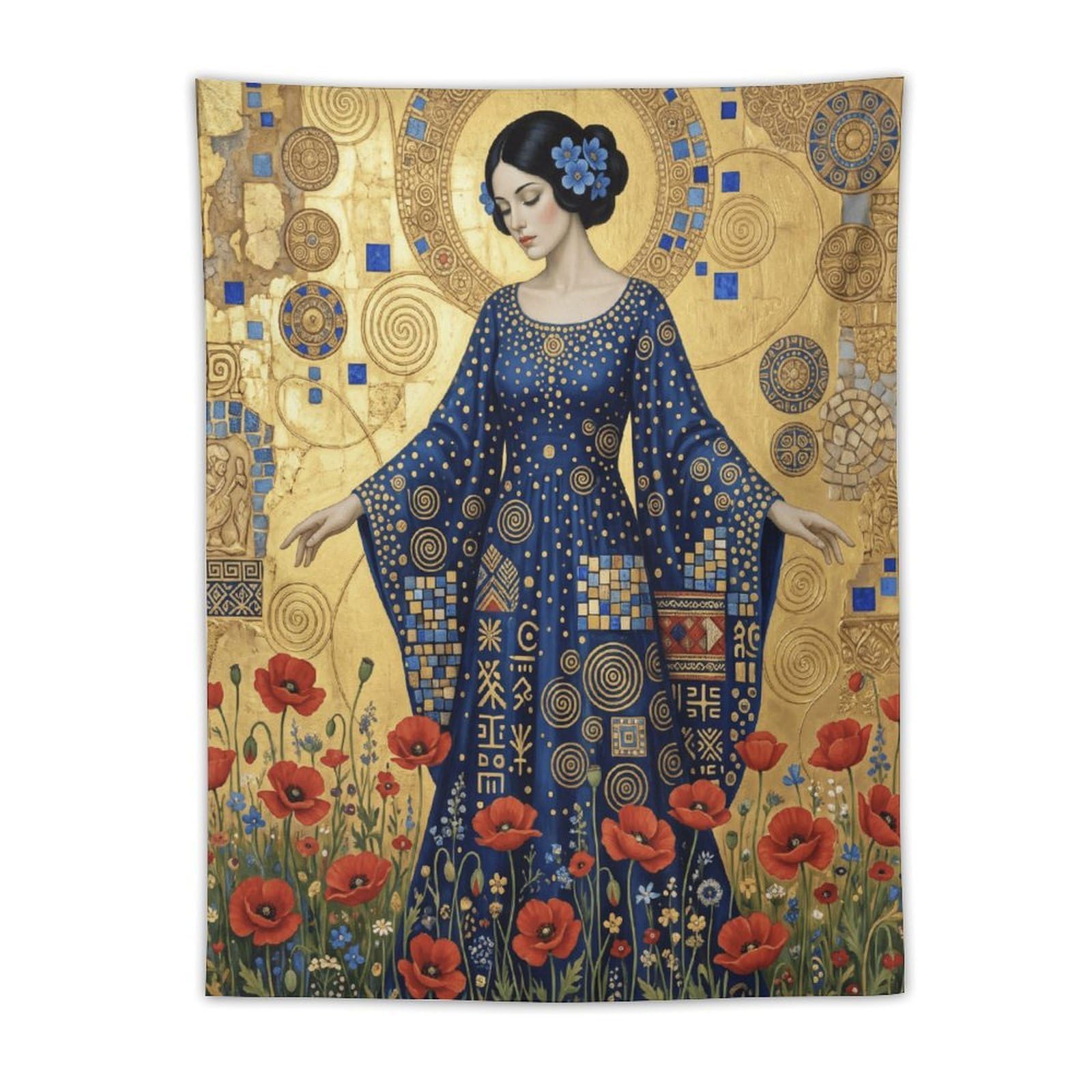 W7C8U2X3 Golden Mosaic Woman Wall Tapestry, Mosaic Style, Entryway