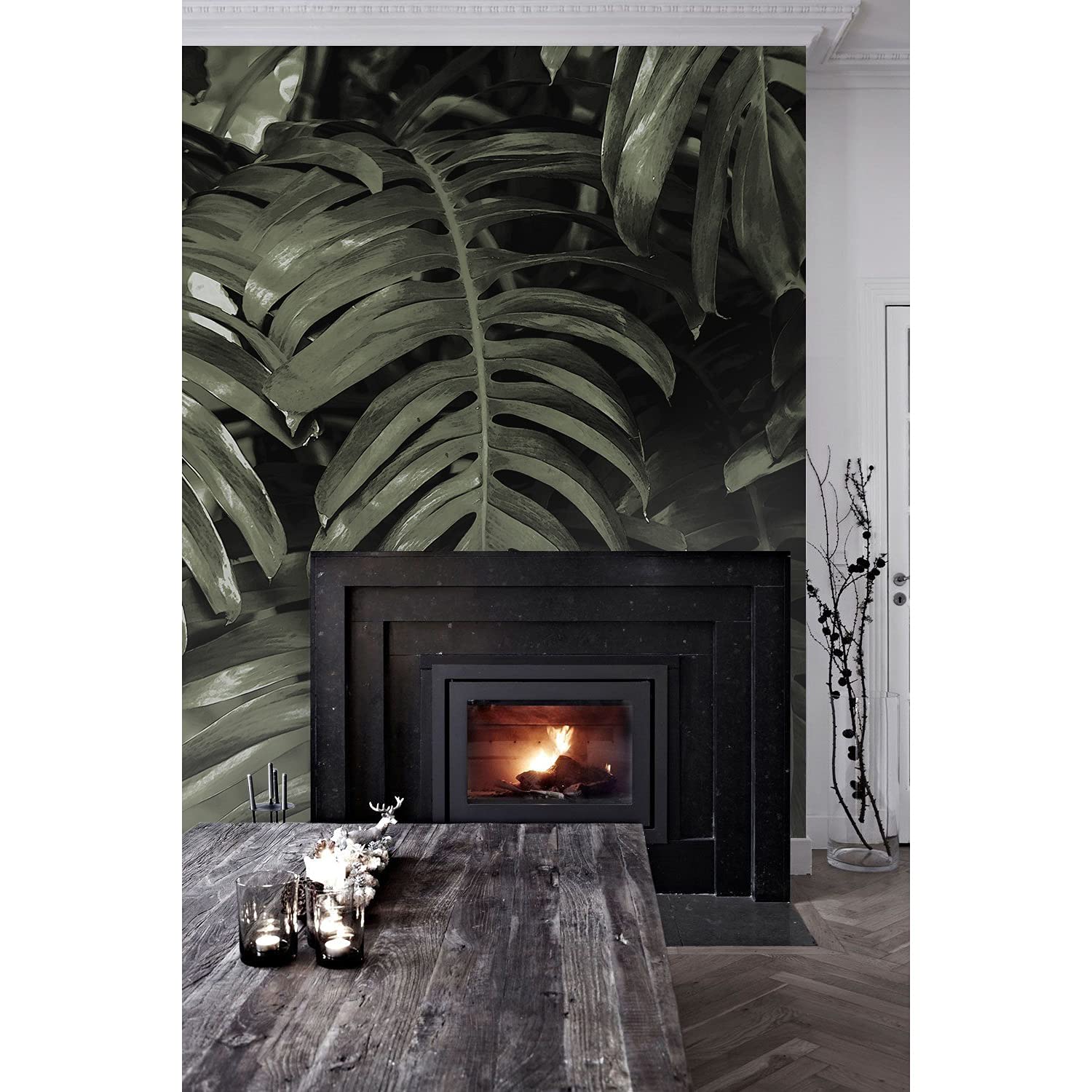 Papier peint haut de gamme feuilles de bananes sombres Coloray 152x104cm décor meuble