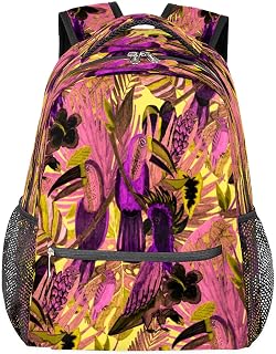 Mochila escolar durável para faculdade, mochila casual resistente à água com folha de palmeira de tucano tropical, mochila para mulheres e homens, mochila para laptop campus para viagens, negócios, caminhadas, Multicor, Large
