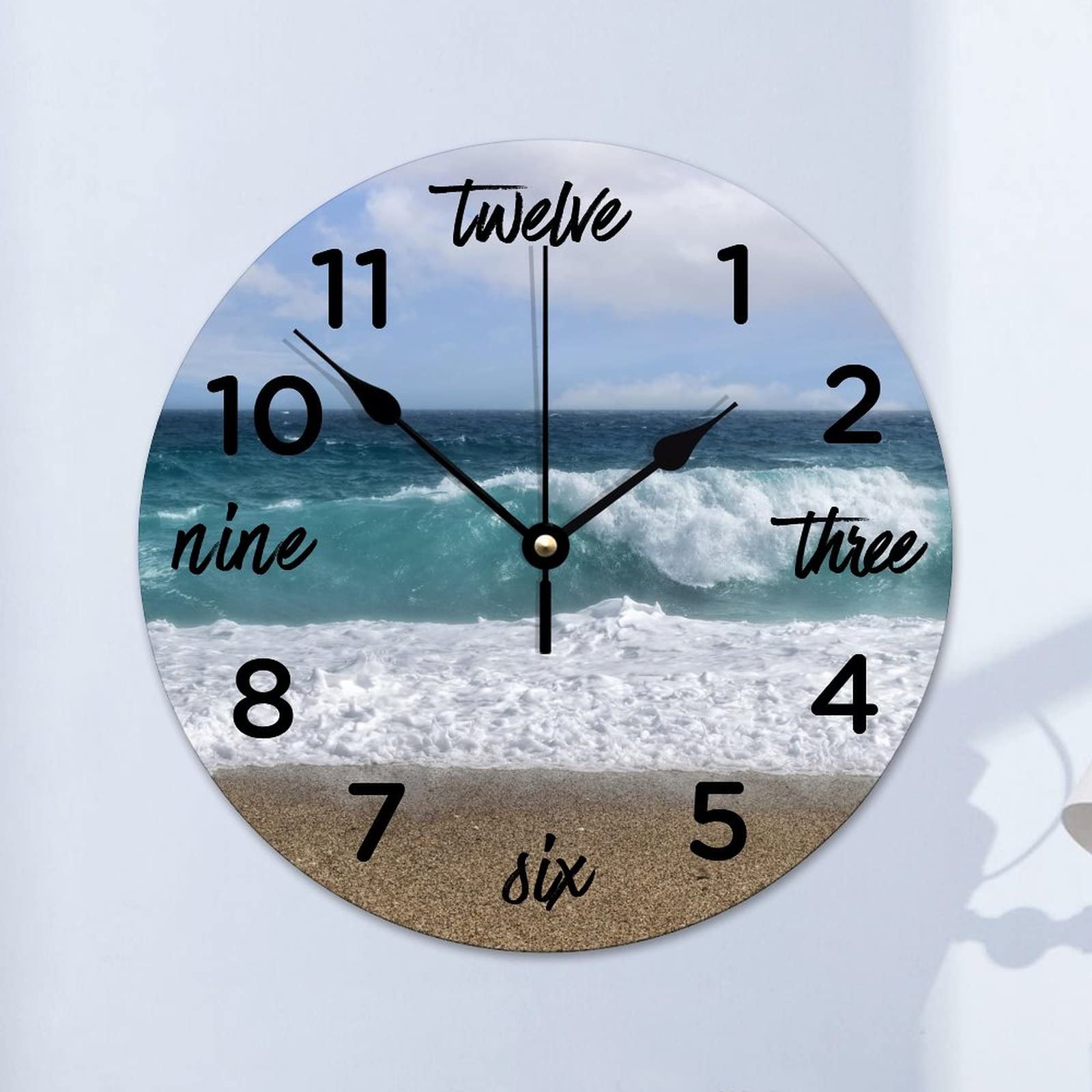 Horloge murale cuisine sans tic-tac ronde paysage bleu 38 cm pour ecole et maison