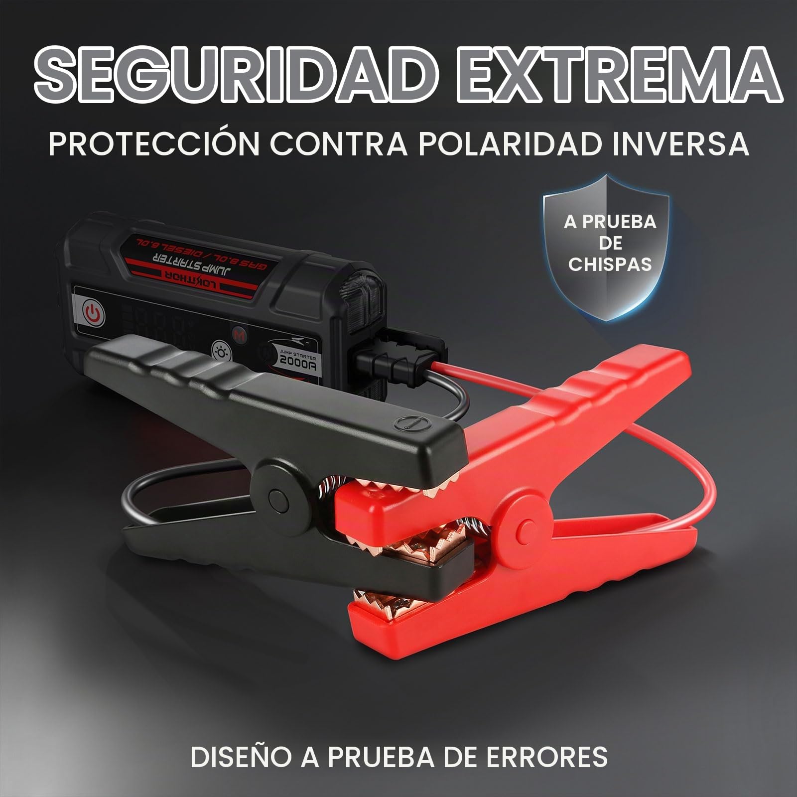 LOKITHOR J400 Arrancador Coche 2000A Portátil con Pantalla Digital | Pantalla Digital Inteligente y Protección Múltiple, para Motores de Gasolina 8,0L y Diésel 6,0L