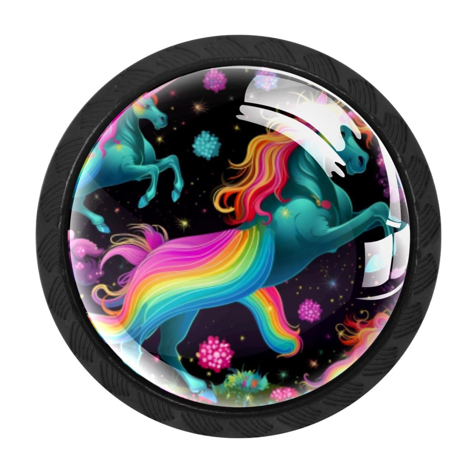 Chenzzzz Multicolored 02 4Pcs Rainbow Unicorn Dresser Knob Round Glass Drawer Knobs Pulls Cabinet Handle For Home Kitchen Office Bathroom Wardrobe Cupboard