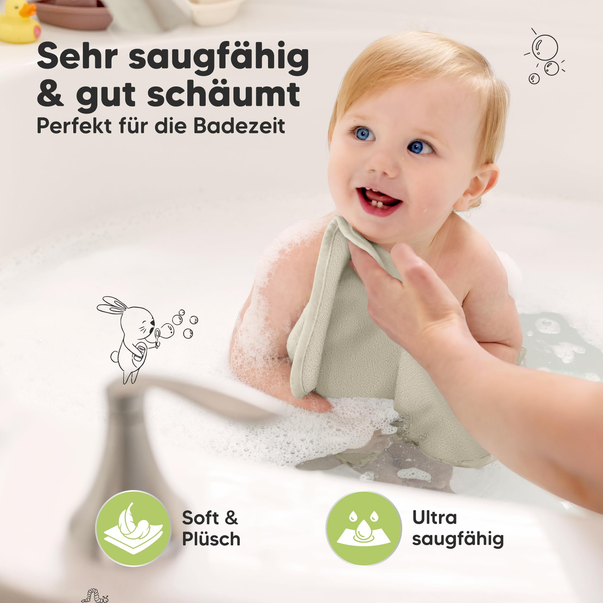 KeaBabies 6-Pack Babywaschlappen - Weiche Bambus-Waschlappen für Babys, Kinder, Ultra Absorbierende Neugeborenen-Badehandtücher, 25 x 25cm,Sanft für empfindliche Haut(Stone) - 3