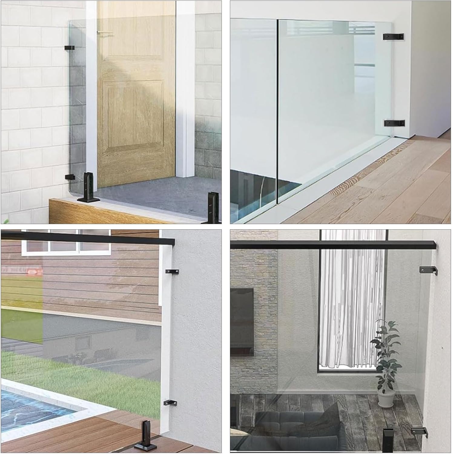 INCREWAY Railing Wall to Glass Clamp, 2PCS 90 Degrees Glass Clips Aluminum Alloy Glass Shelf Support Bracket, Glass Holder Connector for 10-12mm Thick Glass, Black