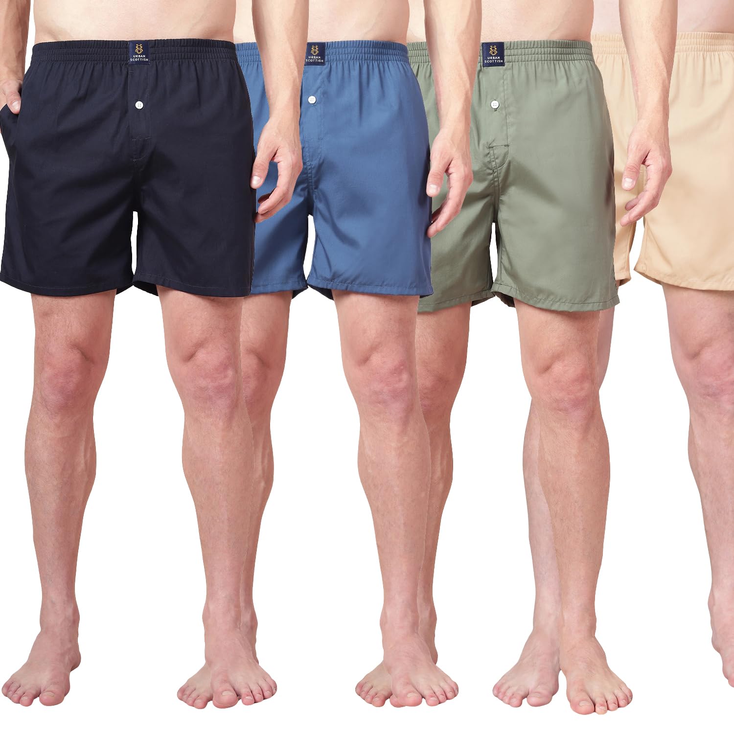 urban scottish Men’s 100% Cotton Solid Boxers Shorts with Side Pockets (Pack of 4)-picture-29
