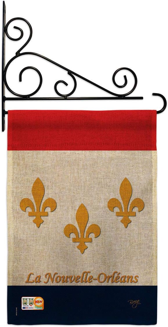 New Orleans Burlap Garden Flag Set Wall Holder Americana States USA American Territories Republic Country Particular Area Small Decorative Gift Yard House Banner Double-Sided Made In 13 X 18.5