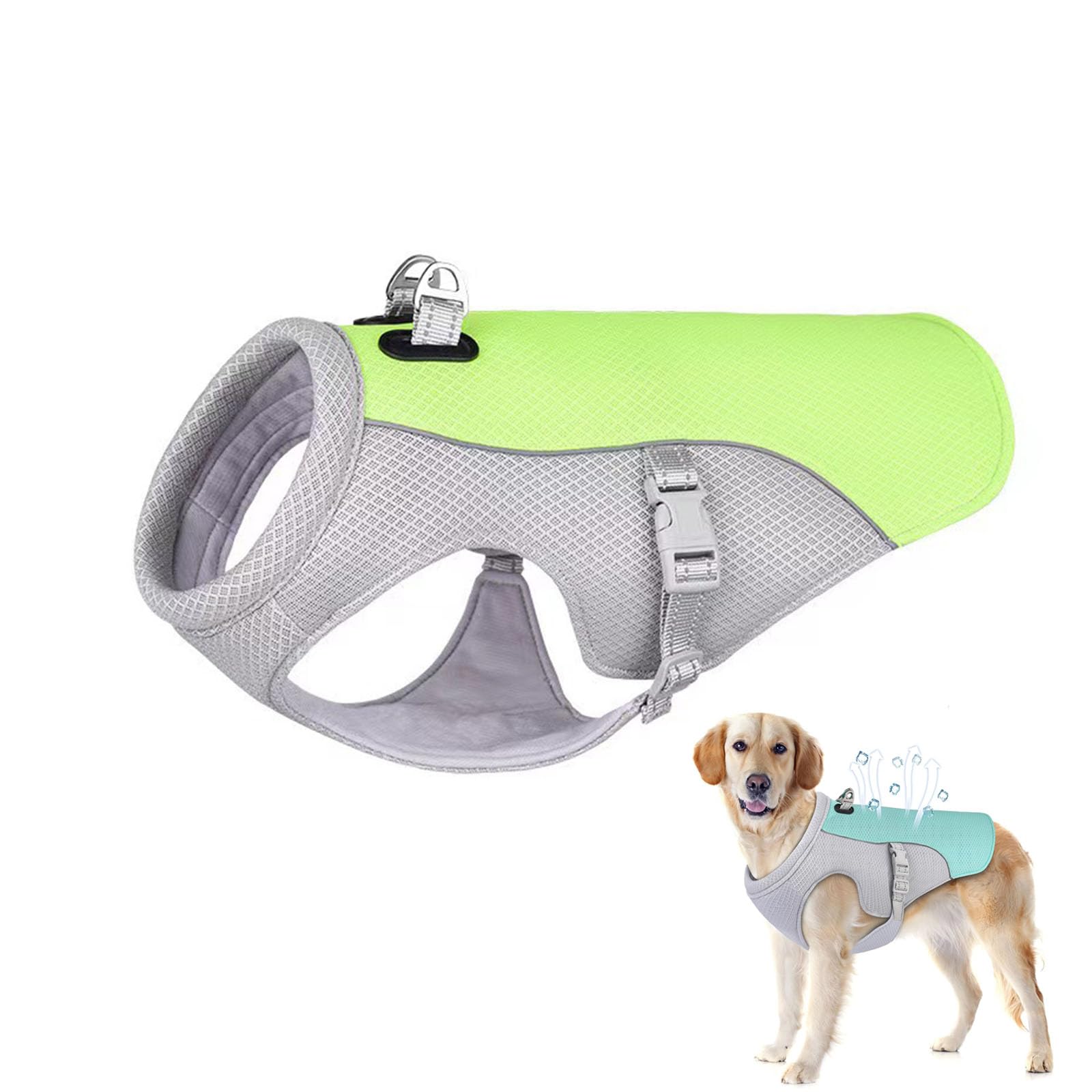 Drupiolaf Cooling Dog Vest, Adjustable Dog Cooling Vest with Reflective Strips, Breathable Mesh Wet Coat with D-Ring Leash Attachment for Dogs Summer Walking Hiking Training (Green,3XL)