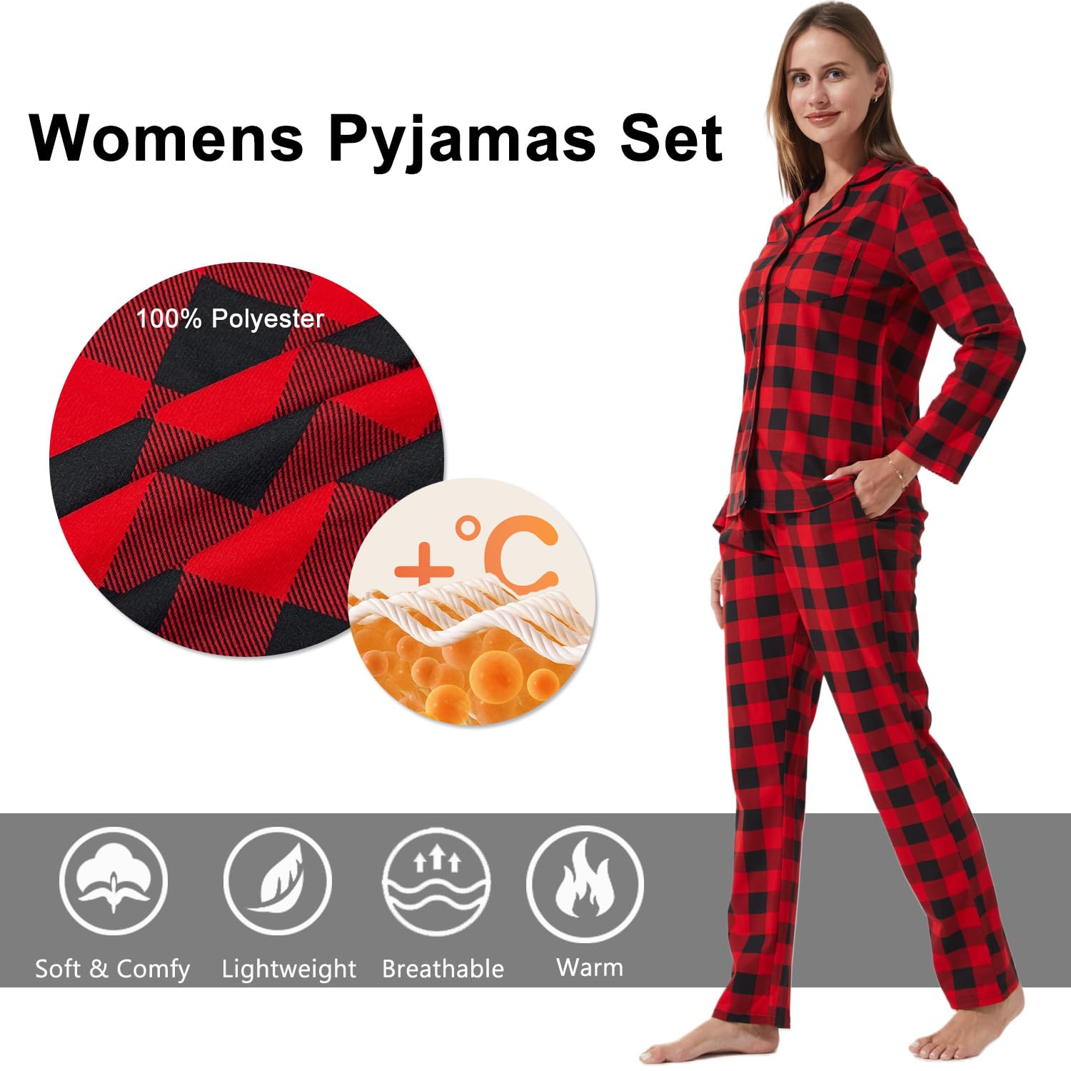 Pyjama assorti pour couple à carreaux pour femmes et hommes, vêtements de nuit boutonnés, vêtements de nuit à manches longues, ensemble de pyjama 2 pièces