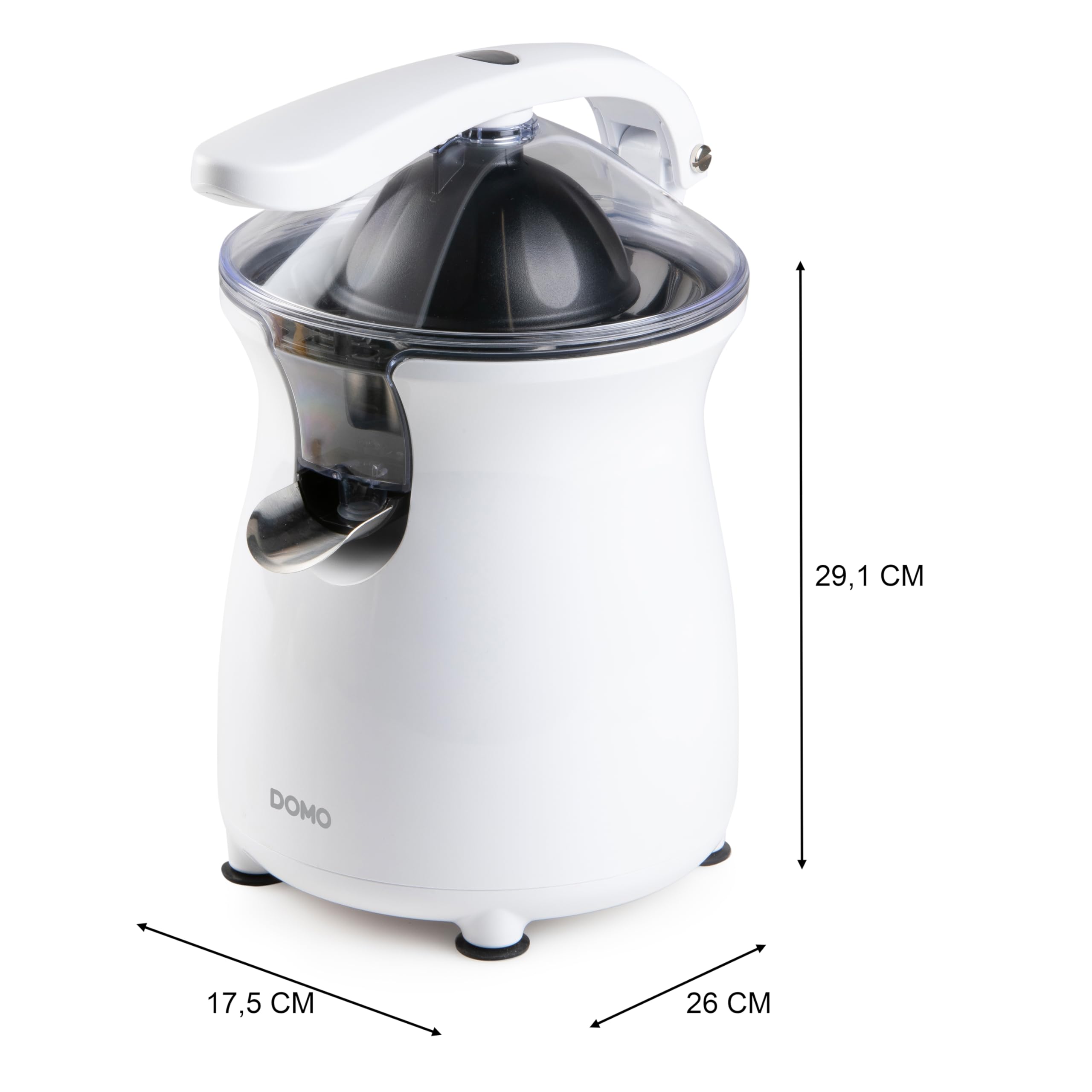 DOMO DO9269J Exprimidor eléctrico con palanca – Good Morning – Con colador de pulpa ajustable – 160 W – Blanco/Negro