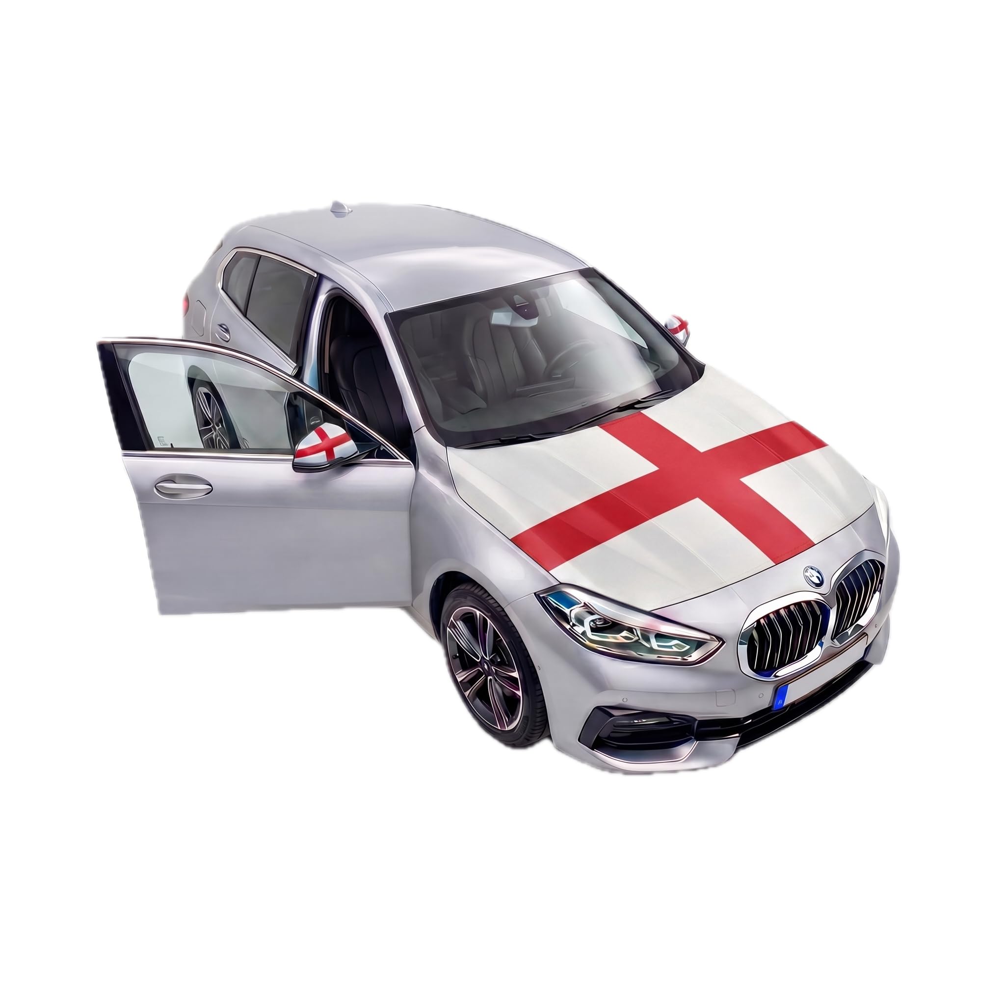 Auto Fahnen England Set - Motorhaubenflagge & 2 Außenspiegelfahnen Überzieher, Autoflagge Fanartikel für Fußball EM & WM, Englische Flagge Fahrzeug Deko