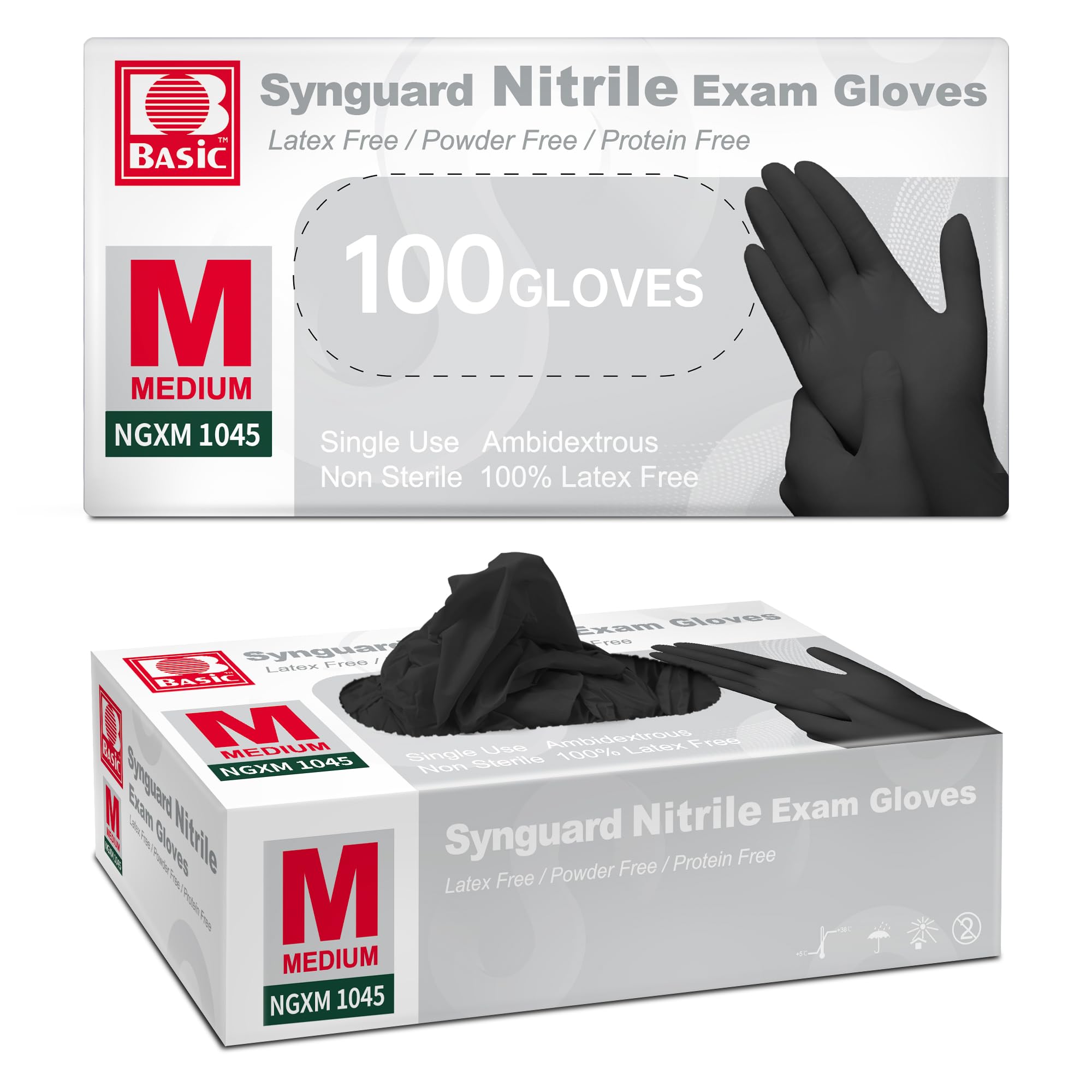 Basic Nitrile Exam Gloves, 5.5 Mil Heavy-Duty Powder-Free Food Safe Clean Medical Disposable Glove Black 100Pcs