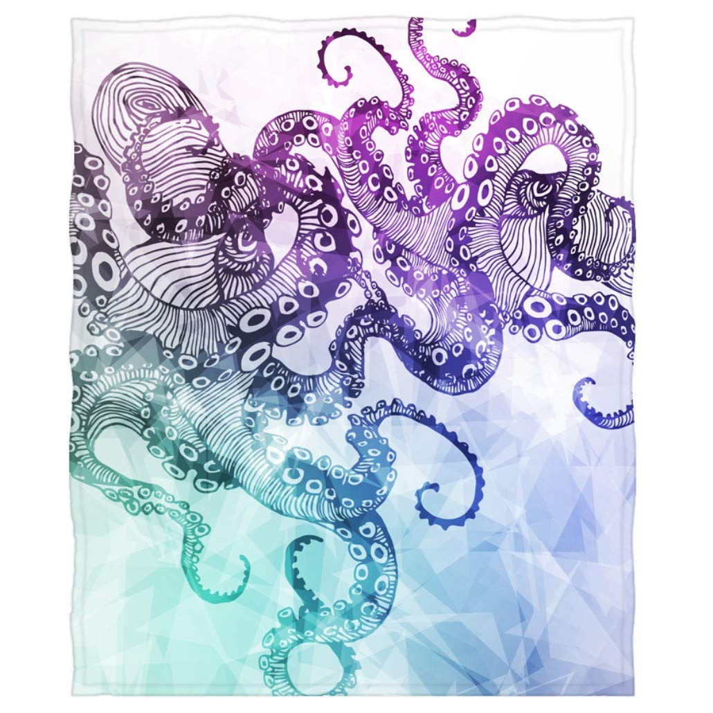Octopus Blanket, Ocean Animals Sea Monster Kraken Soft Fleece Throw Blanket for Couch Sofa Bed Travel Adults, 58 x 80 inch
