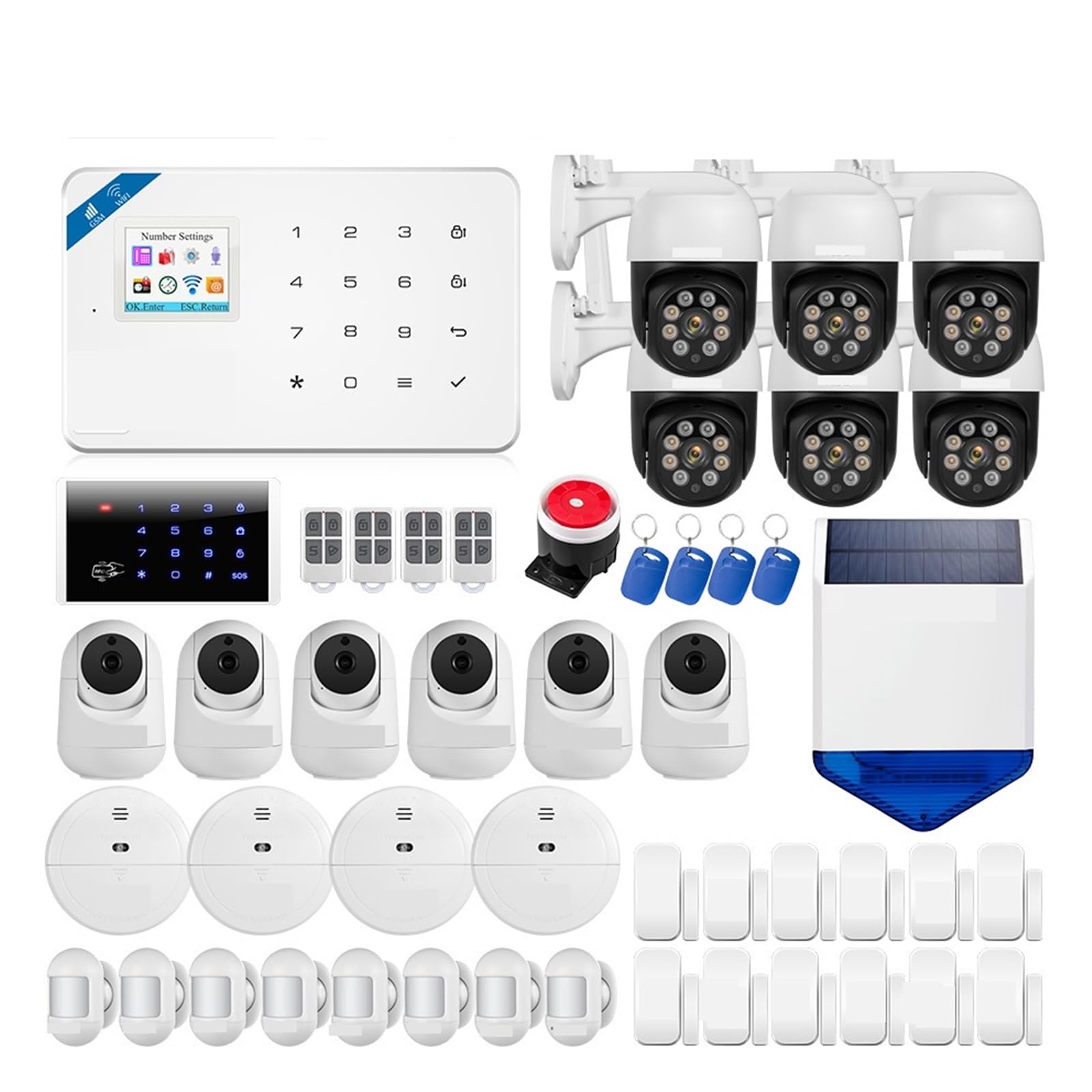 CUDTAPI GSM Smart Home Alarm System Kit 433Mhz Wireless Security IP Camera Control Motion Sensor Siren(W181 GSM Tuya Kit 3)