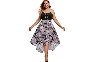 Rosegal Plus Size Gothic Rose Floral Skull Dress