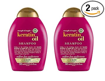 OGX Strength & Length Keratin Oil Shampoo 2pc Combo | With Keratin Proteins & Argan Oil, For Damaged hair & Split Ends, Sulfate Free Surfactants, No Parabens, 385 ml