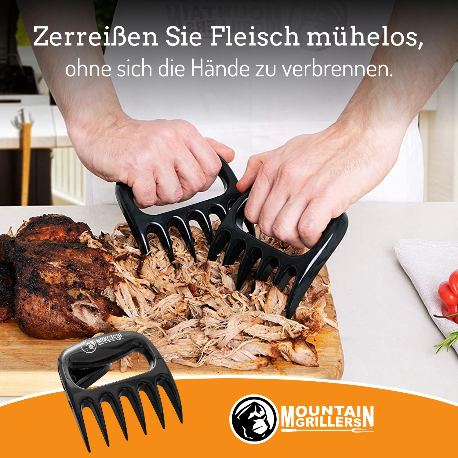 Mountain Grillers Pulled Pork Gabeln - Hochwertige Meat Claws für amerikanisches BBQ Pulled Pork - Fleischkrallen aus Kunststoff zum Zerteilen - Spülmaschinenfeste Bärentatzen Für Grillabende