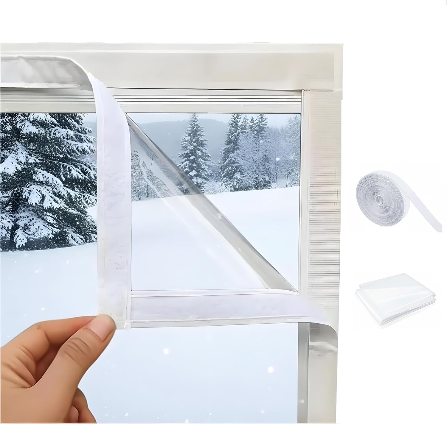 Clear Window Winterizing Kit Window Plastic Insulation 33" 37" 43" 47" 55" 60" Winter Window Insulation Kit for Home Rv Patio Insulated Windows Film Weatherproofing Keep Warm(68" W x 110" H)