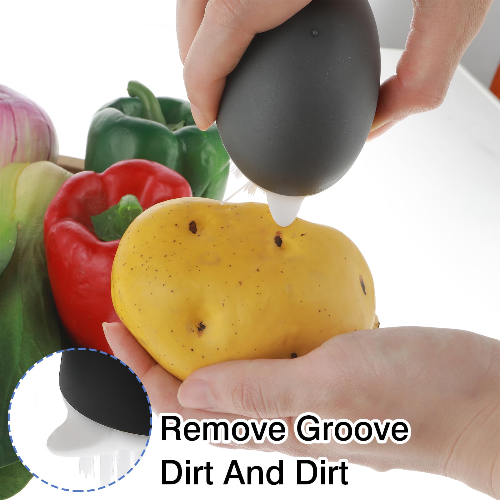 2 Cepillos De Verduras para Alimentos Cepillo De Frutas con Cerdas Flexibles Y Duras Cepillo De Limpieza De Agarre Antideslizante Cepillo De Limpieza para Lavar Patatas Huevos Hongos