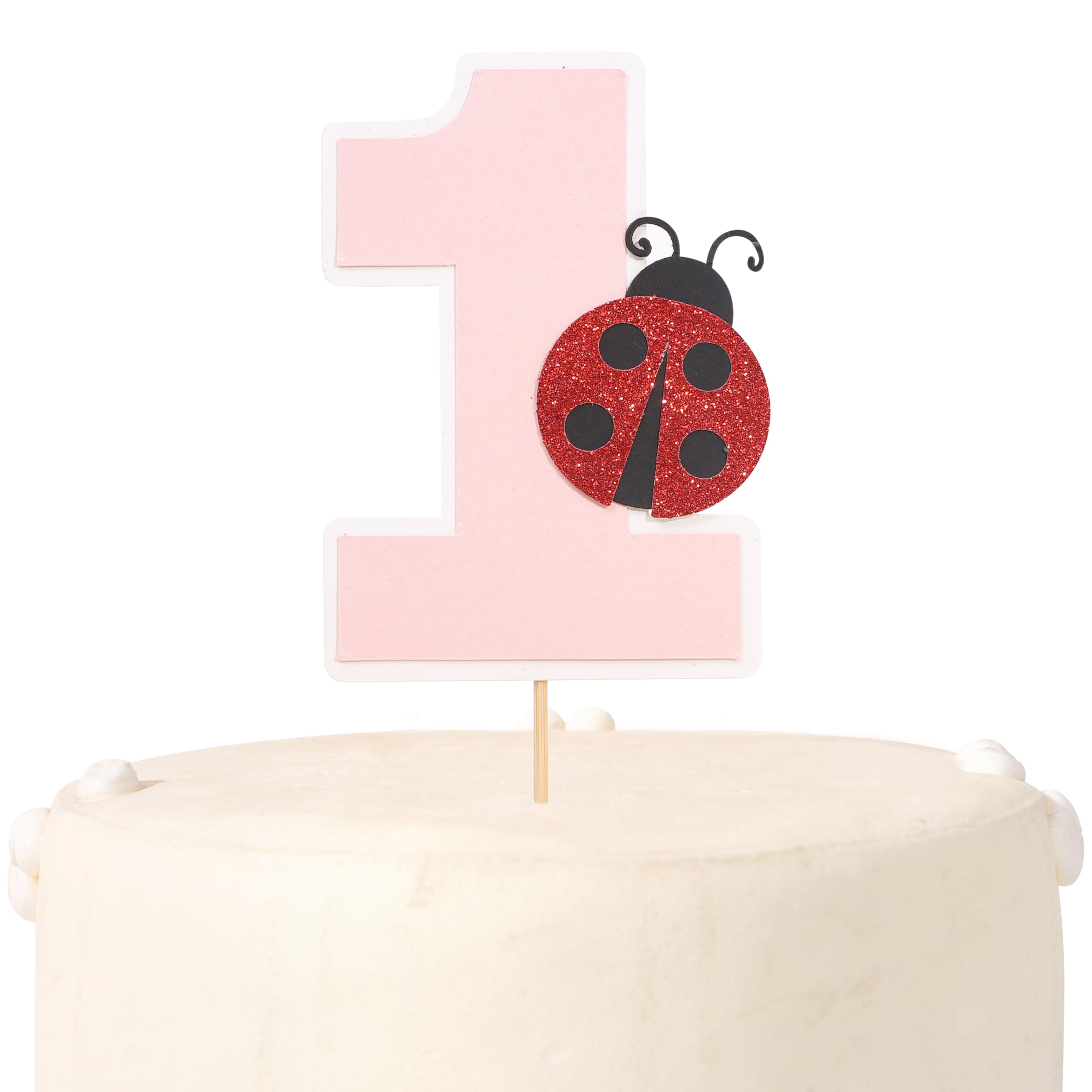 Ladybug & Daisy 'Happy Birthday' Cake Topper - Double Sided Glitter Party Decoration For Ladybug Theme