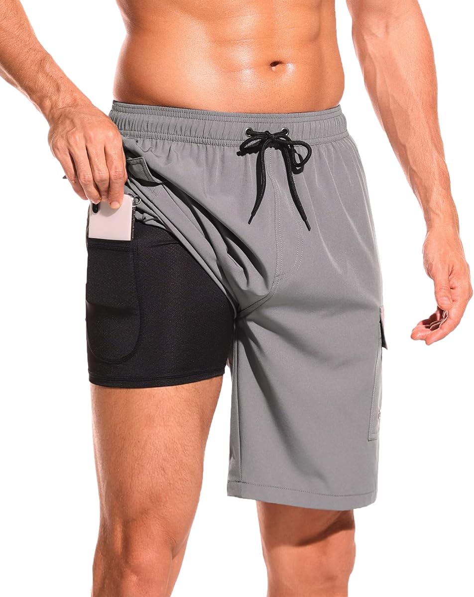 Men's Swim Trunks with Compression Liner Quick Dry Bathing Suits