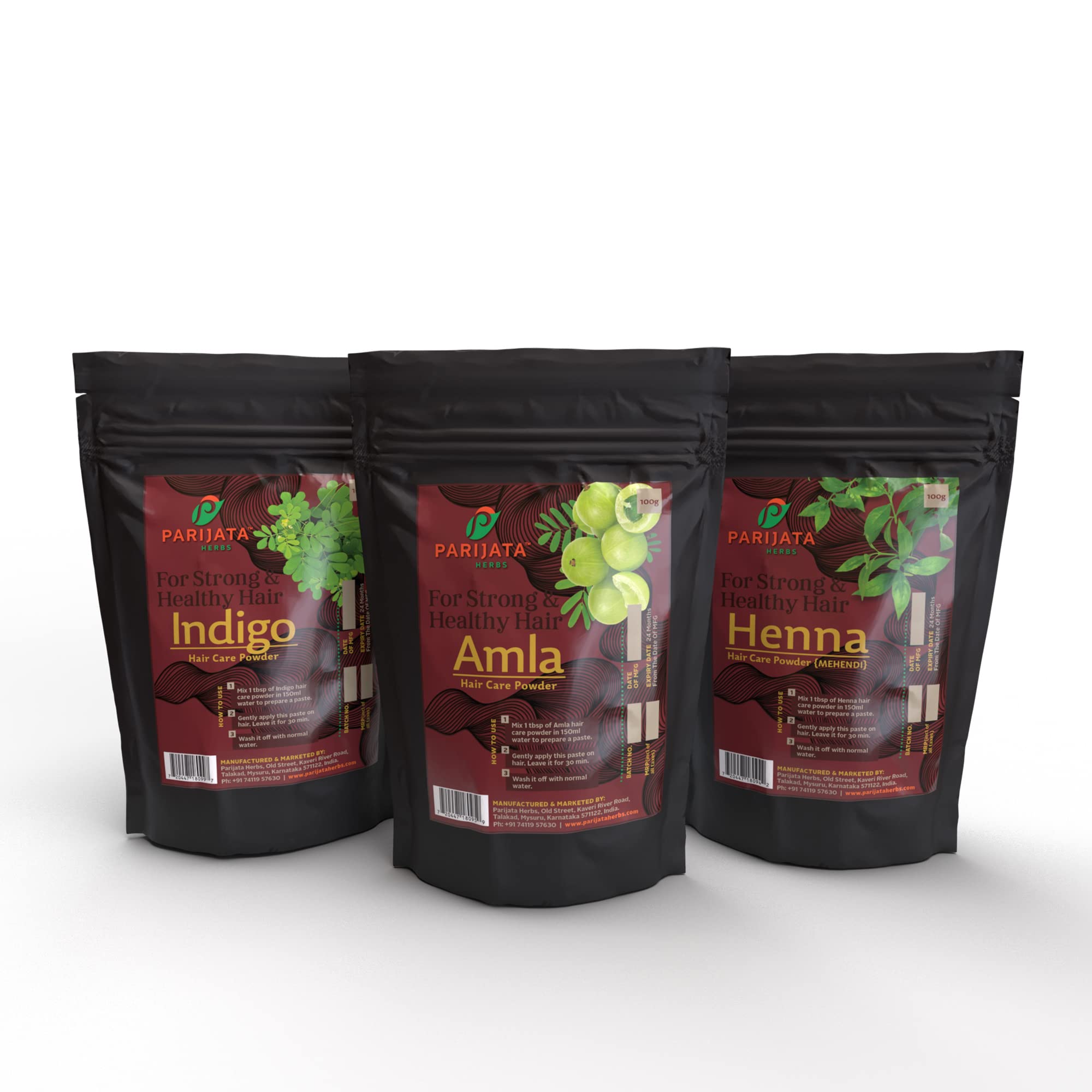 Parijata Herbs Amla/Henna/Indigo Powder Each/Pure Amla Powder For Hair Growth | natural clolouring and DYE 100% Natural100gm (pack of 3)-image-9