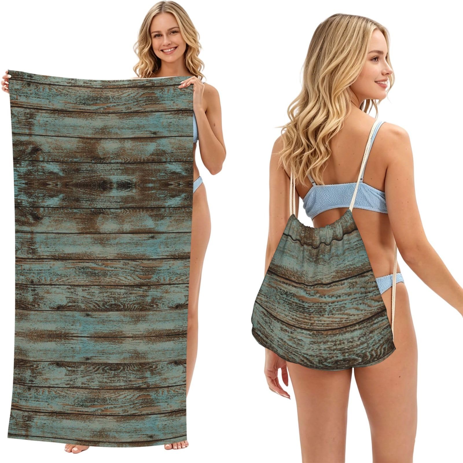 ESNAIUVCD Plank Print Beach Towel For Adults,Towel With Drawstring Bag, Travel Pool Swimming Sports Shower Sand Free Quick Dry Bath Towel For Pool, Beach, Yoga- 180x60cm