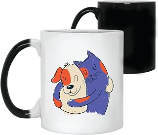 Gift for Pet Lovers Cat and Dog Hugging Illustration for Animal Fans 11oz 15oz Color Changing Mug