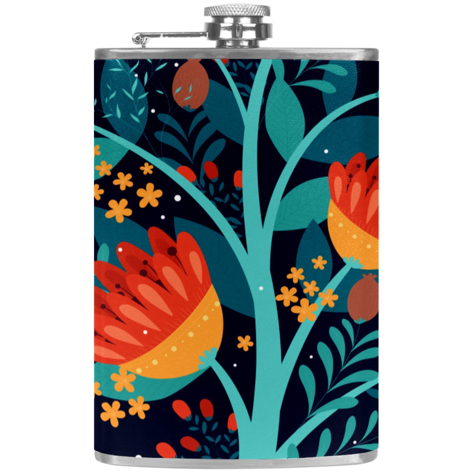 Flasque à whisky cadeau original en cuir avec motifs branches florales pour amateurs de vin