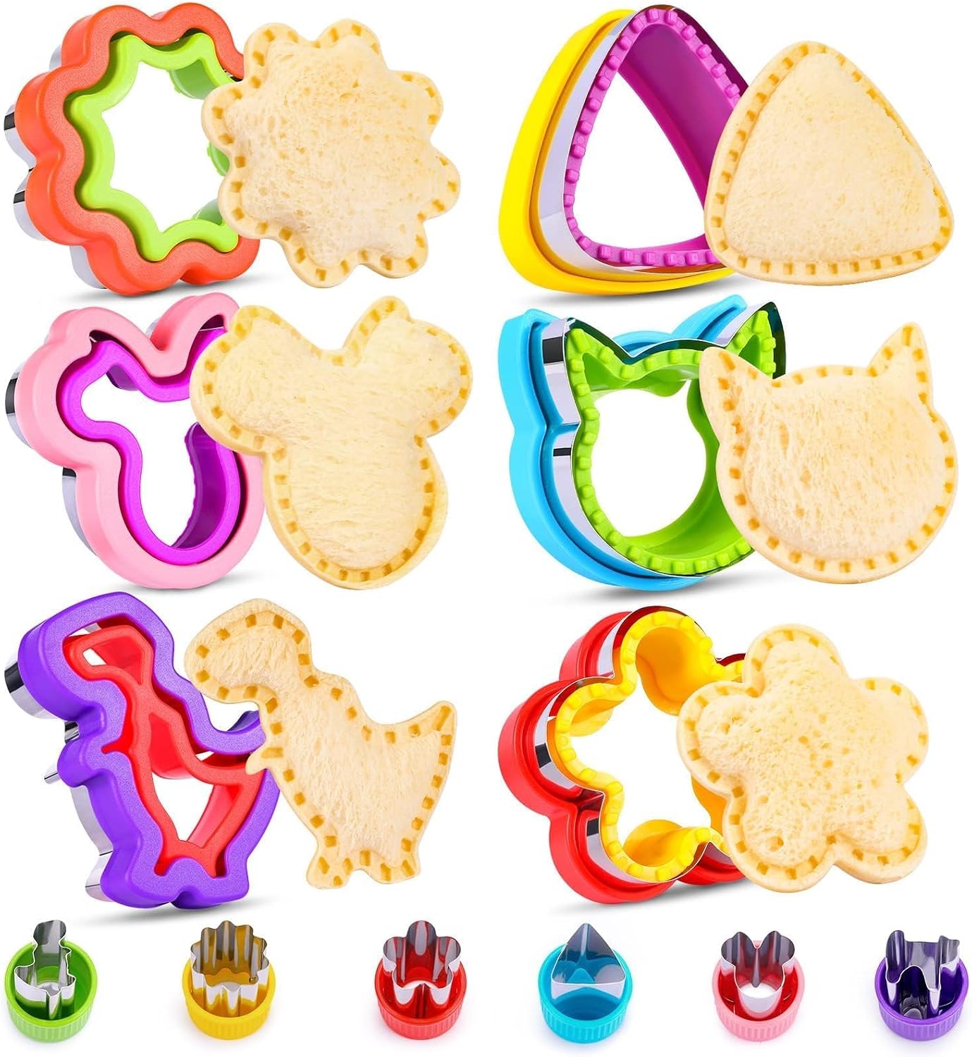 12Pcs Sandwich Cutters for Kids Lunch, Crustless Sandwich Maker | Sandwich Cutter and Sealer DIY Dinosaur Circle Cookie Cutter Bread Decruster Lunch Box Accessories for Kids Toddler