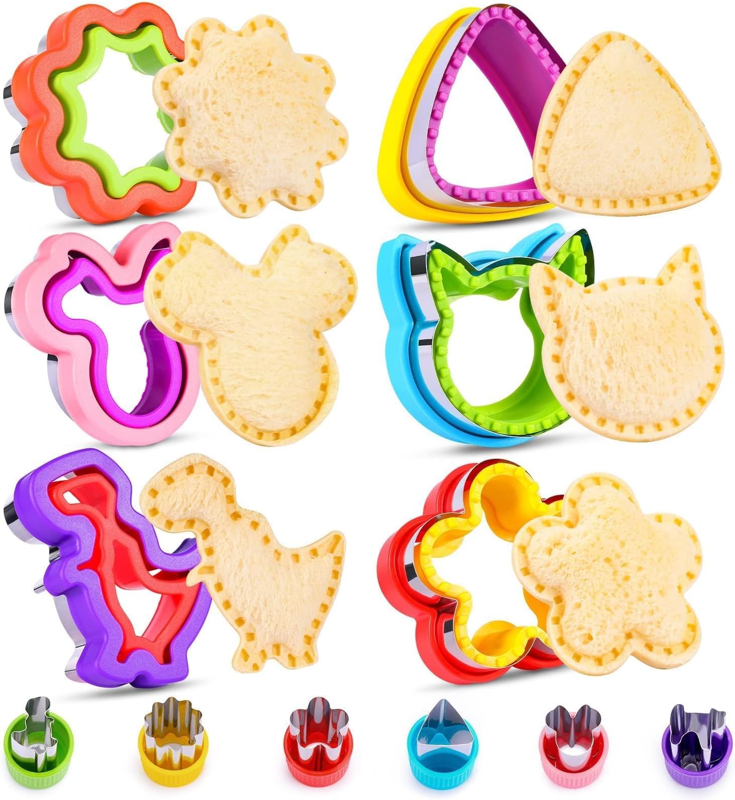 12 Pack Sandwich Cutter and Sealer Set Crustable Bread Decruster DIY Cookie Stamps Mold Vegetable Fruit Cutters Shapes for Kids Back to School Bento Box Accessories