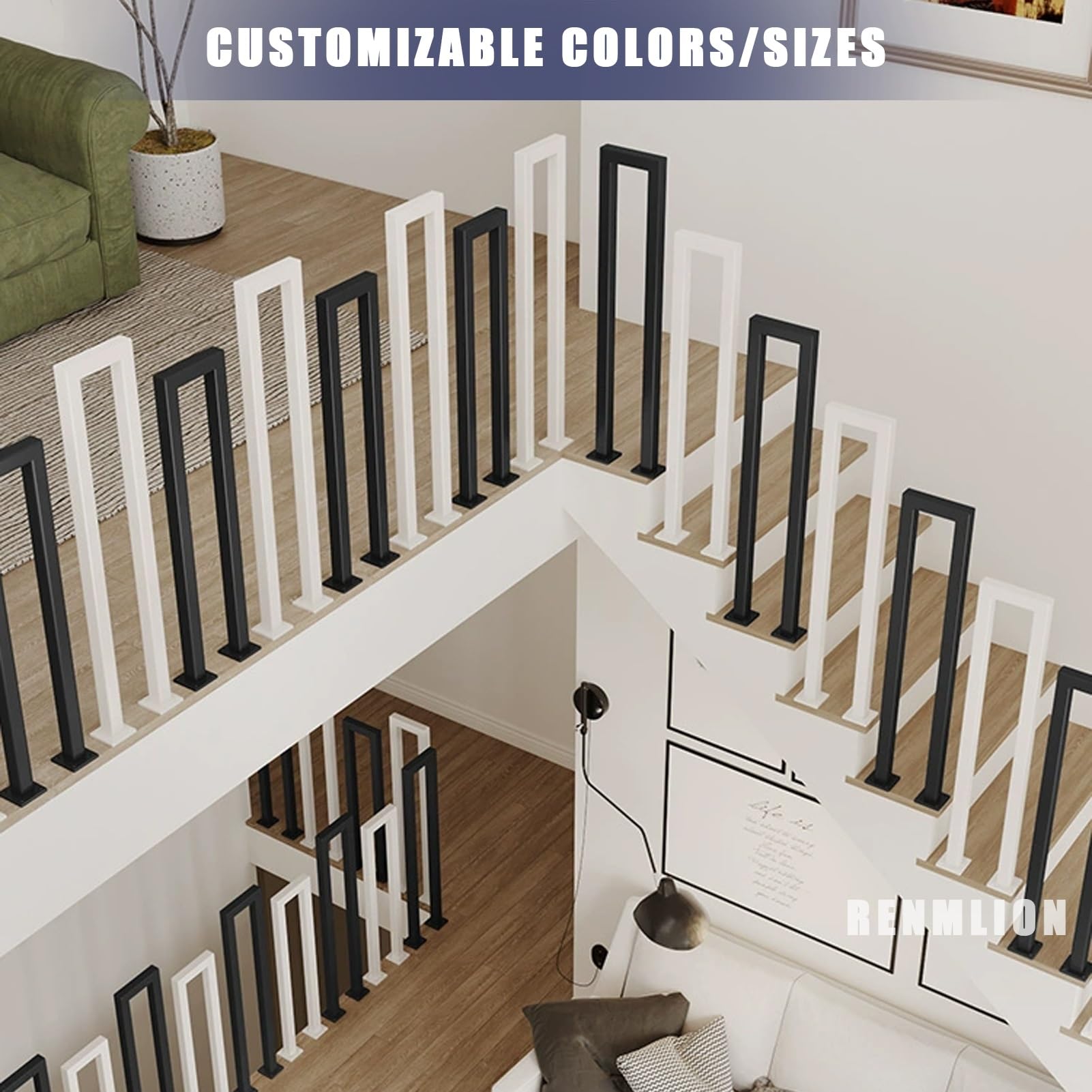 Pasamanos de Escalera de Metal en Forma de U｜Pasamanos de transición de Seguridad para Montaje en Suelo｜Varillas de Soporte para pasillos de Loft en Interiores Exteriores｜35-100cm(100cm)