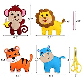 CiyvoLyeen Kids Sewing Kit Crafts - Safari Jungle Animal DIY Felt Crafts for Boys & Girls Art & Craft Set Learn to Sew Toy Animals Gift for Ages 7-12, 10 Cute Projects