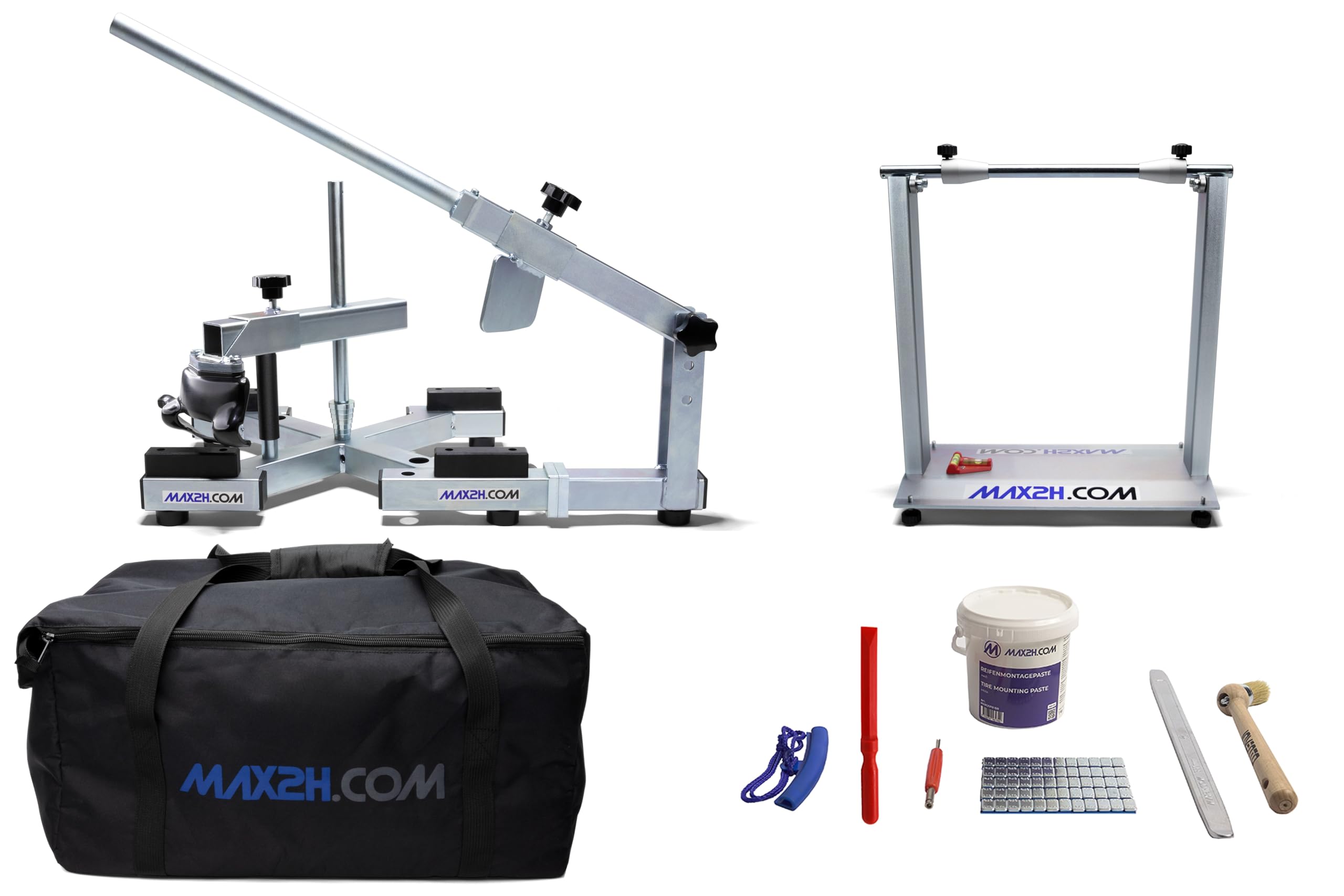 MAX2H® Reifenmontiergerät MG-X mit Wuchtbock Plus, Starterpaket (Klebegewicht grau) und Tasche
