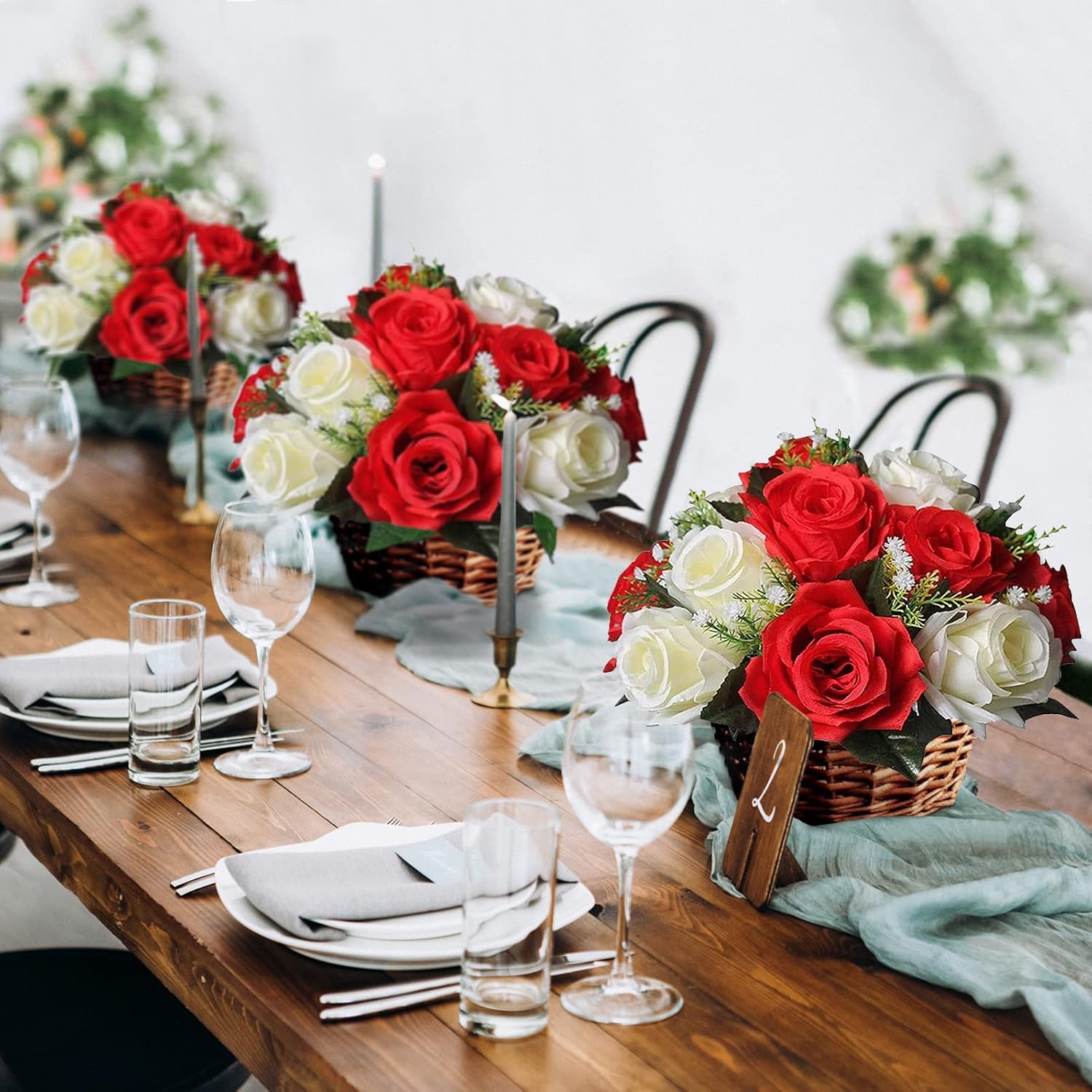 Sziqiqi Pack of 2 Fake Flowers, Silk Rose Flowers, Suit for Wedding/Party Centerpiece Road Lead Flower Rack Decorations, 2 Pieces - Image 7