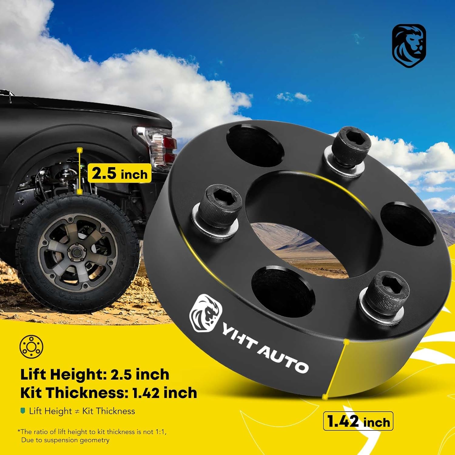 YHTAUTO 2.5 inch Front Leveling Lift Kit Compatible with 2005-2019 Nissan Frontier, 2005-2015 Xterra, RWD/4WD, Aluminum Strut Spacers Suspension Leveling Kit w/Hardware Kit Set of 2