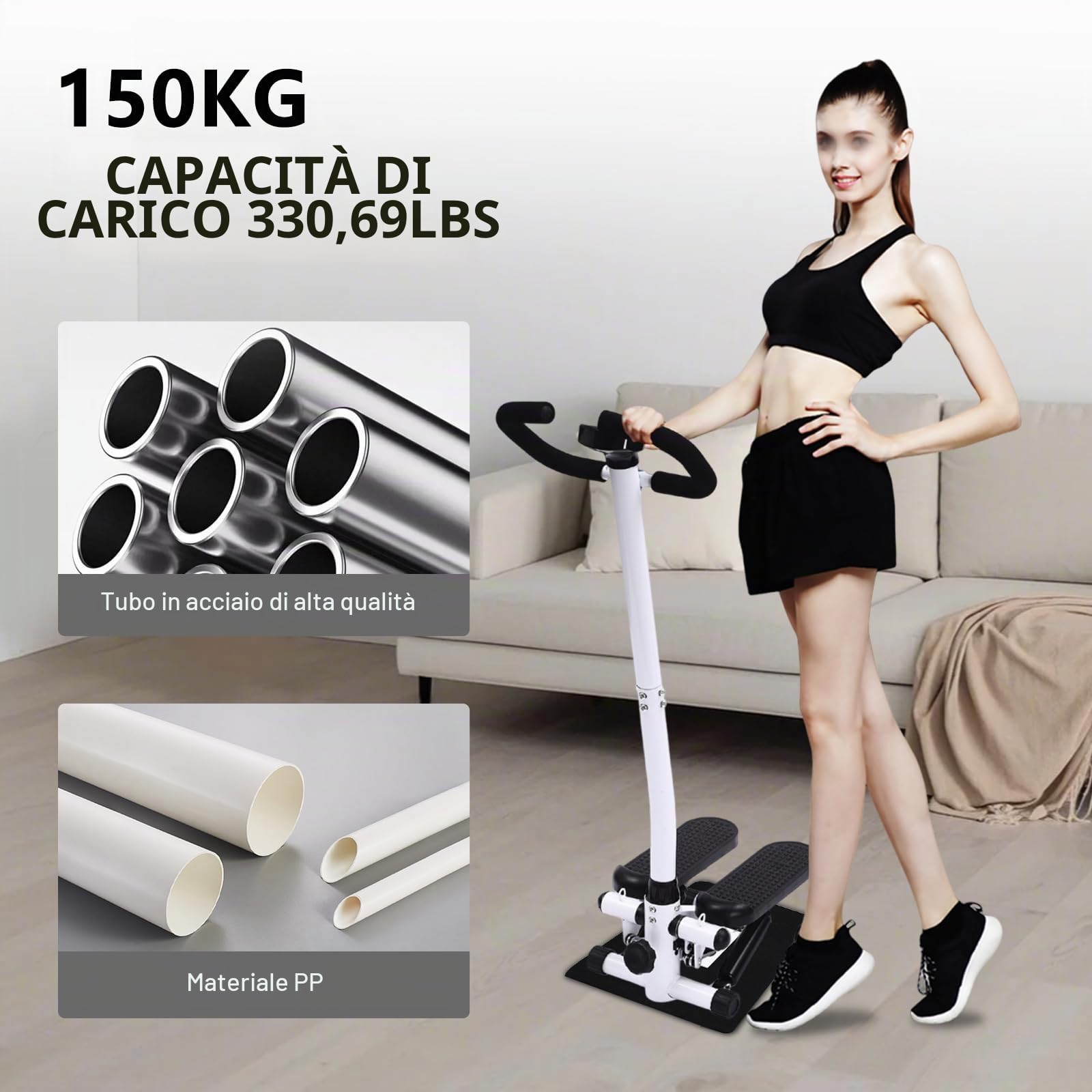 Steppe Fitness, antiscivolo, regolabile in altezza, 150 kg, con impugnatura e fasce di resistenza, attrezzi fitness per casa, attrezzature sportive per dimagrire