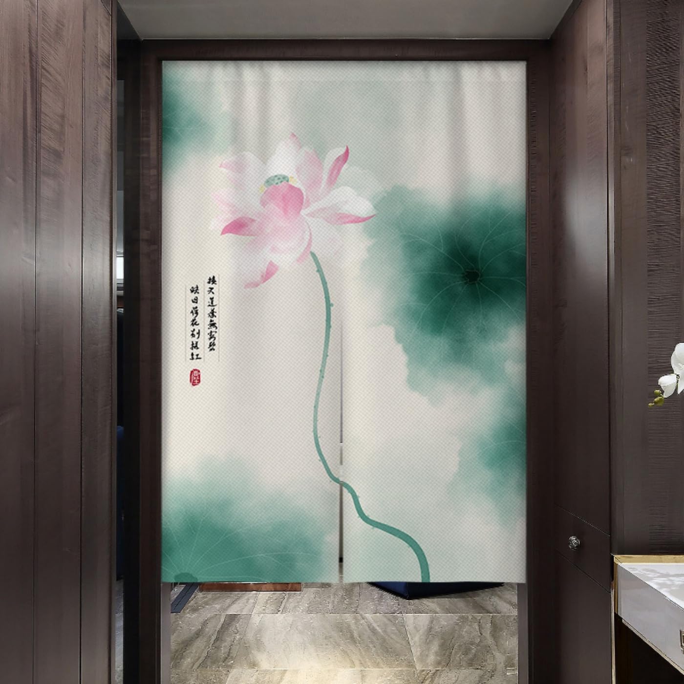 Guest Ruyunlai Ml1 Lotus Flower Japanese Noren Doorway Curtain, 90X150cm