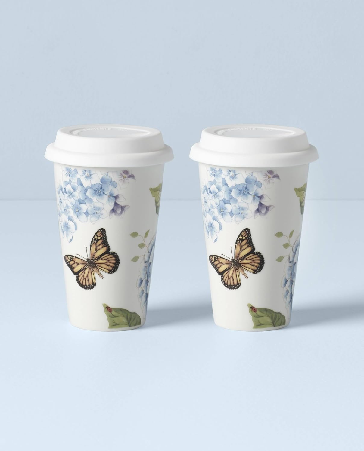 Lenox 896462 Butterfly Meadow Blue Thermal Travel Mugs, Set Of 2