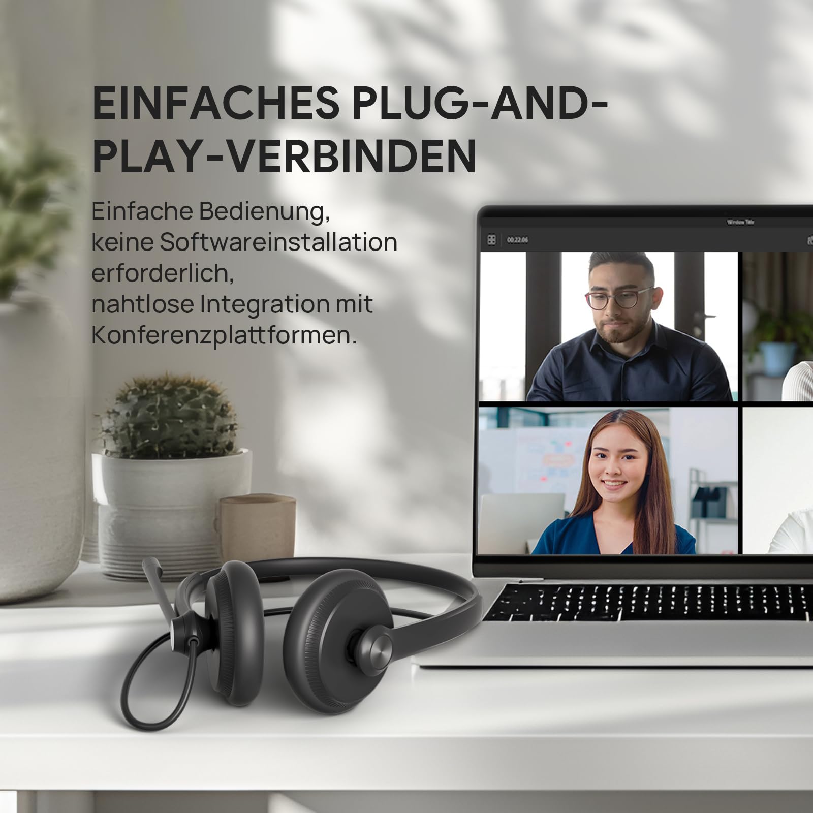 Yealink Cuffie stereo UH34 USB con microfono – Cuffie stereo con cancellazione del rumore, cuffie professionali da lavoro VoIP telefono computer call center ufficio