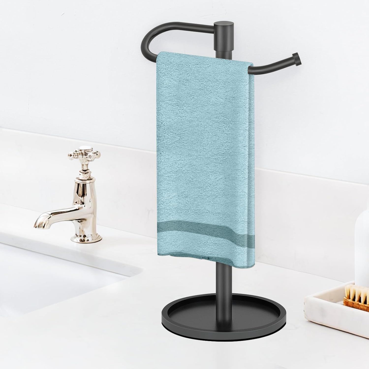 Hand Towel Holder Stand, Matte Black Standing Towel Racks for Bathroom, Stainless Steel Free Standing Towel Rack, Towel Bar Kitchen Vanity Countertops Decor - Image 8