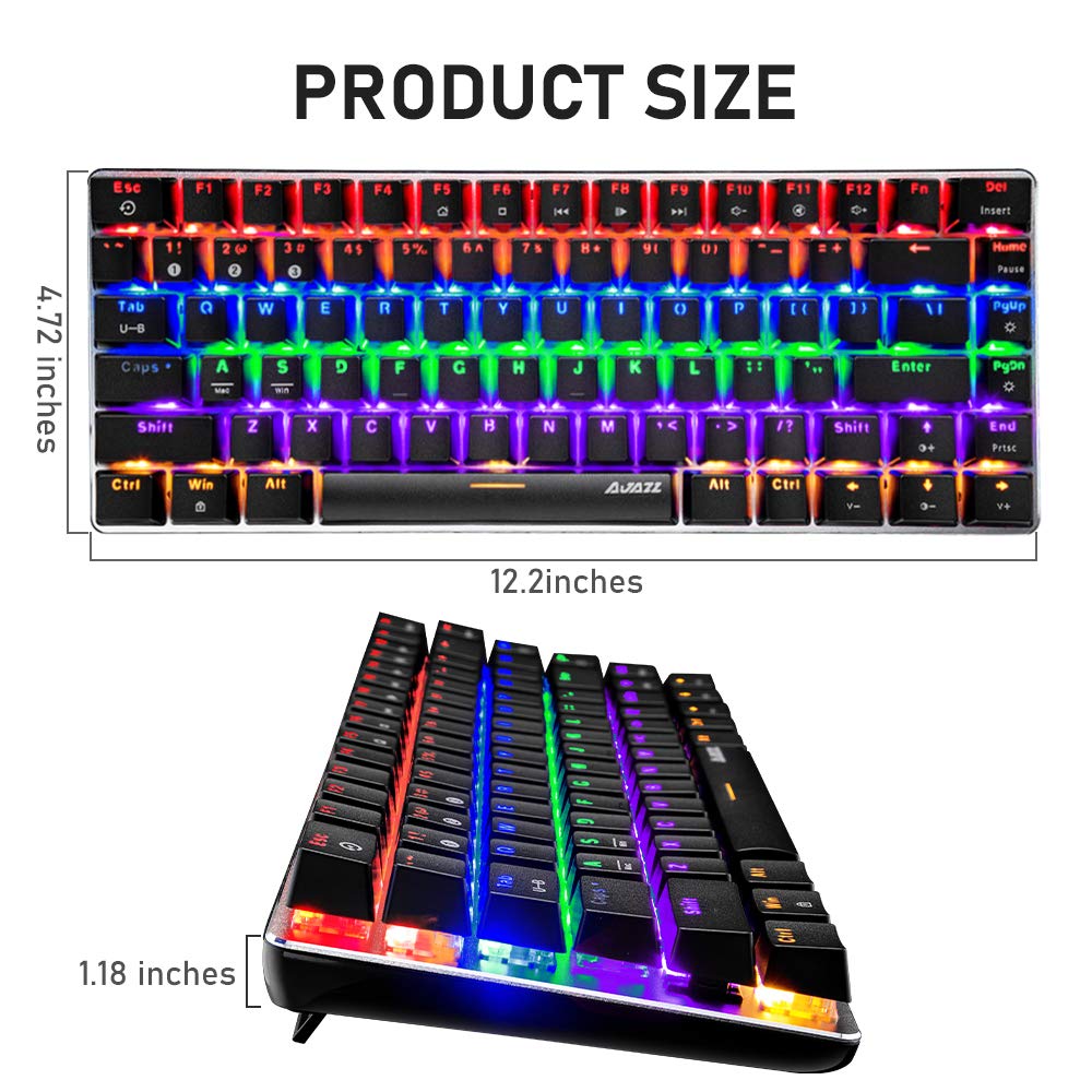 FELiCON AK33 Tastiera Meccanica Bluetooth Gaming Wireless & Wired due modalità, 3 canali di connessione Bluetooth, 18 Rainbow Backlit, QWERTY 82 Tasti anti-ghosting (interruttore blu, nero)