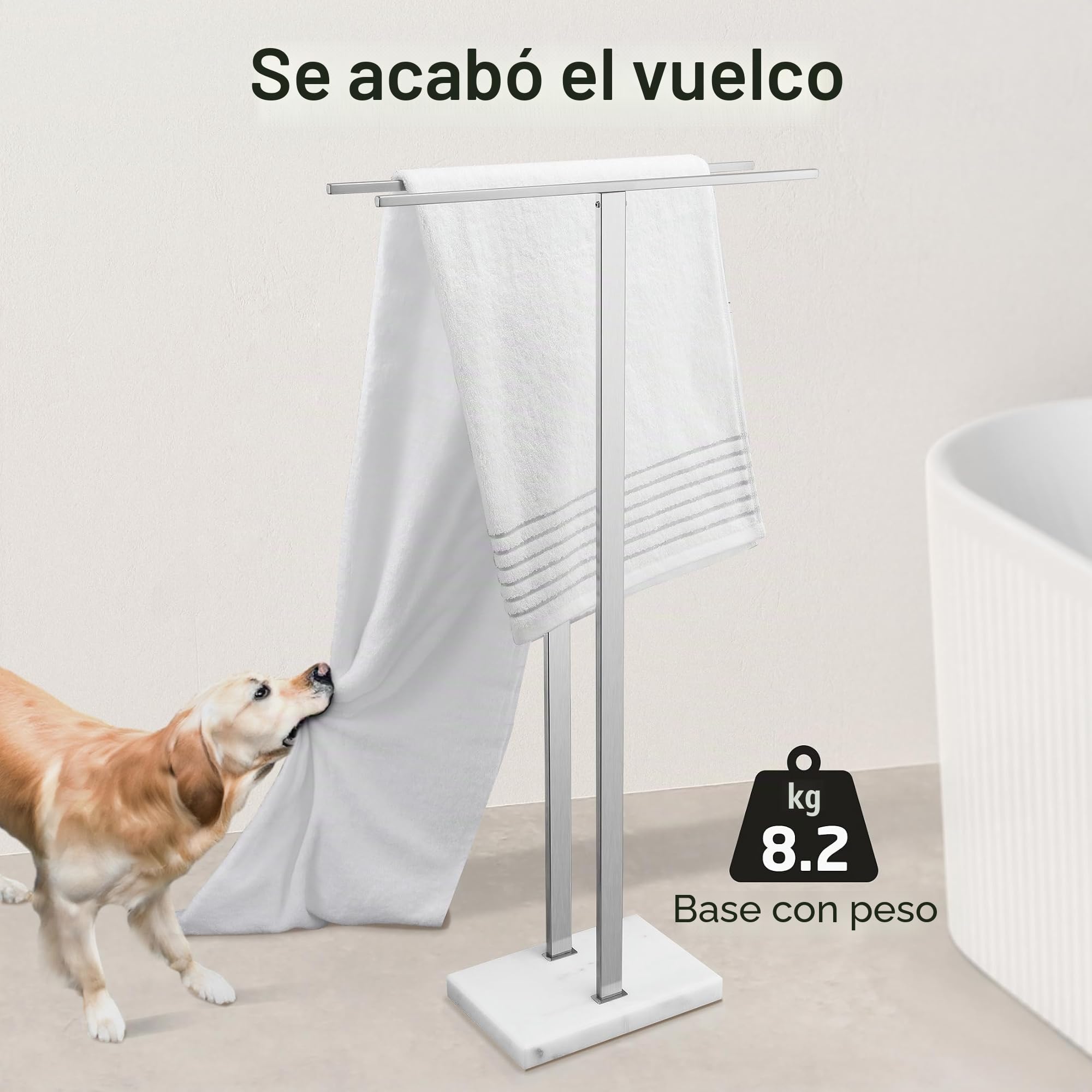 KES Toallero de Baño de Pie Barra Toallas Baño 2 Narras Acero Inoxidable Toallero de Barra con Base de Mármol Cepillado, BTH229-2