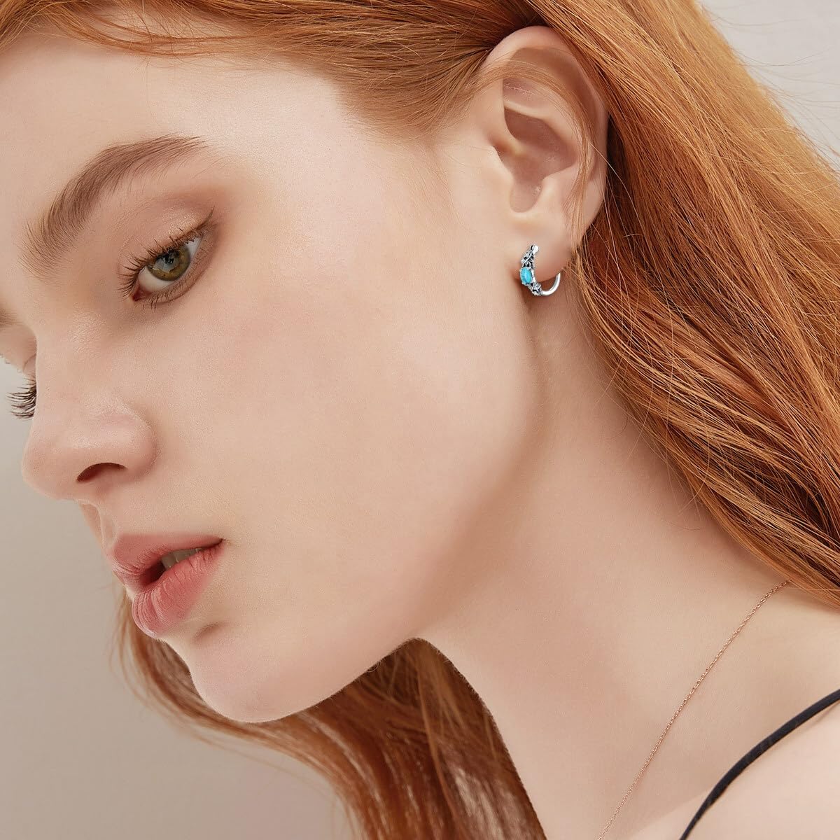 Sunflower/Rose/Feather/Cross/Butterfly Turquoise Hoop Earrings 925 Sterling Silver Vintage Green Turquoise Hoop Earrings for Women Gifts