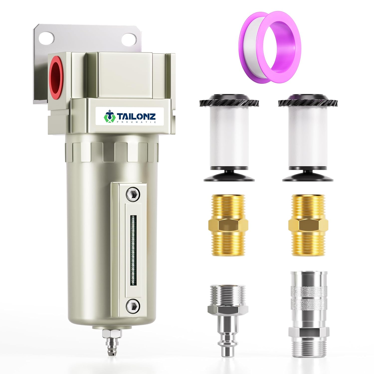 TAILONZ PNEUMATIC 1/2" NPT Industrial Grade Heavy Duty Particulate Air Filter with Metal Bowl - Paint Spray Compatible, Manual Drainage System