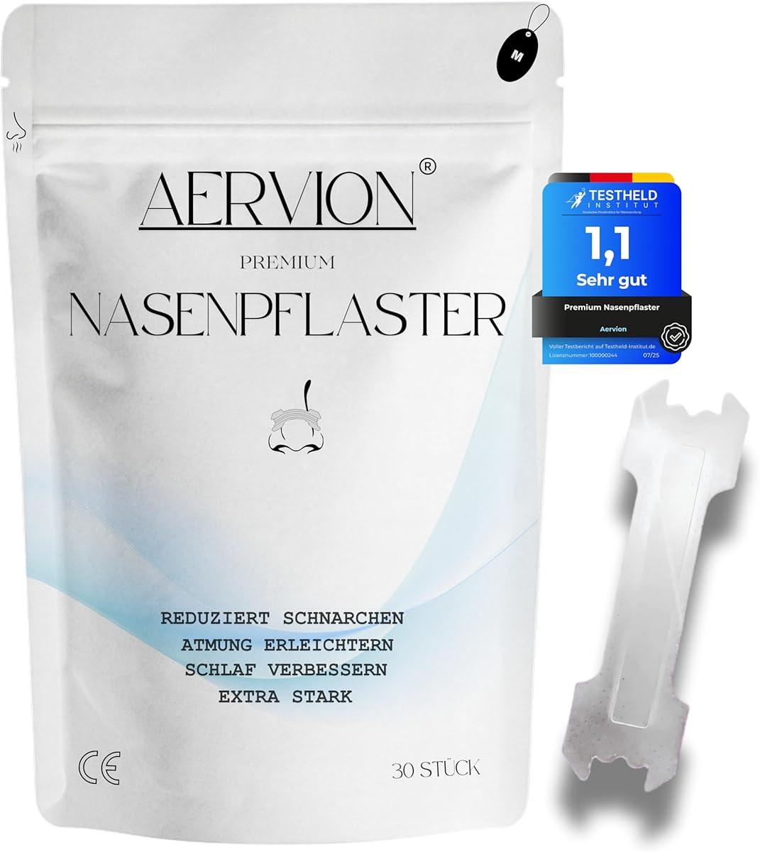 AERVION® Premium Nasenpflaster Transparent 30 Stück | Extra starker Halt für bessere Atmung & Schlaf | Gegen Schnarchen & verstopfte Nase | Hautfreundlich & Tragegefühl Nasal Strips (M (55x17mm))
