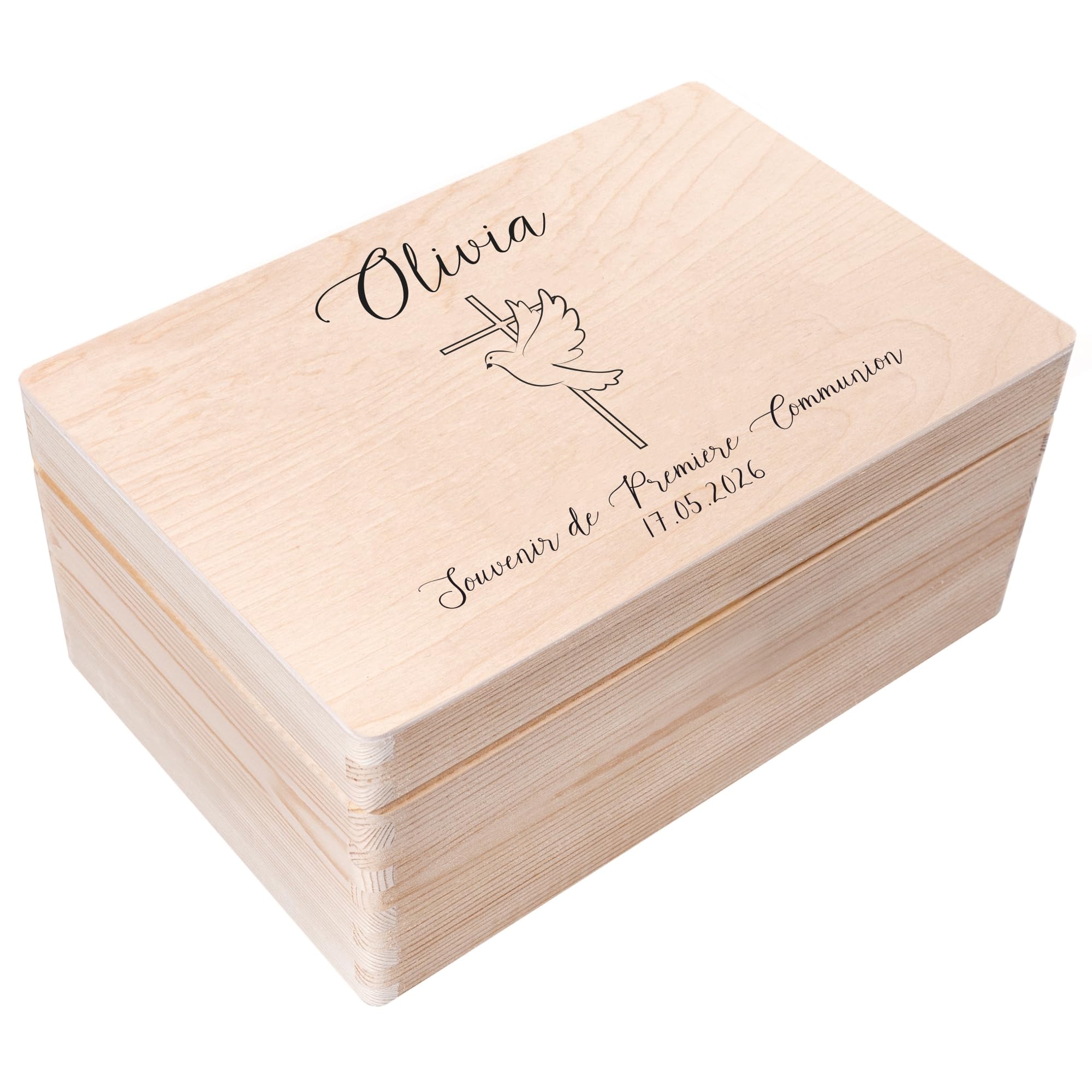 Creative Deco Cadeau de Communion Personnalisé pour Fille et Garçon - Boîte en Bois | Croix avec Colombe | Boîte à Souvenirs Personnalisée | Première Communion
