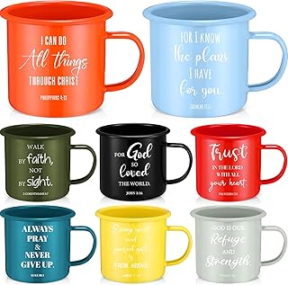 8 Pcs Christian Enamel Mugs 16oz Religious Inspirational Christmas Coffee Mugs with Bible Verse Christian Drinking Cups with Scripture Xmas Gifts for Men Women Church(Colorful,English)