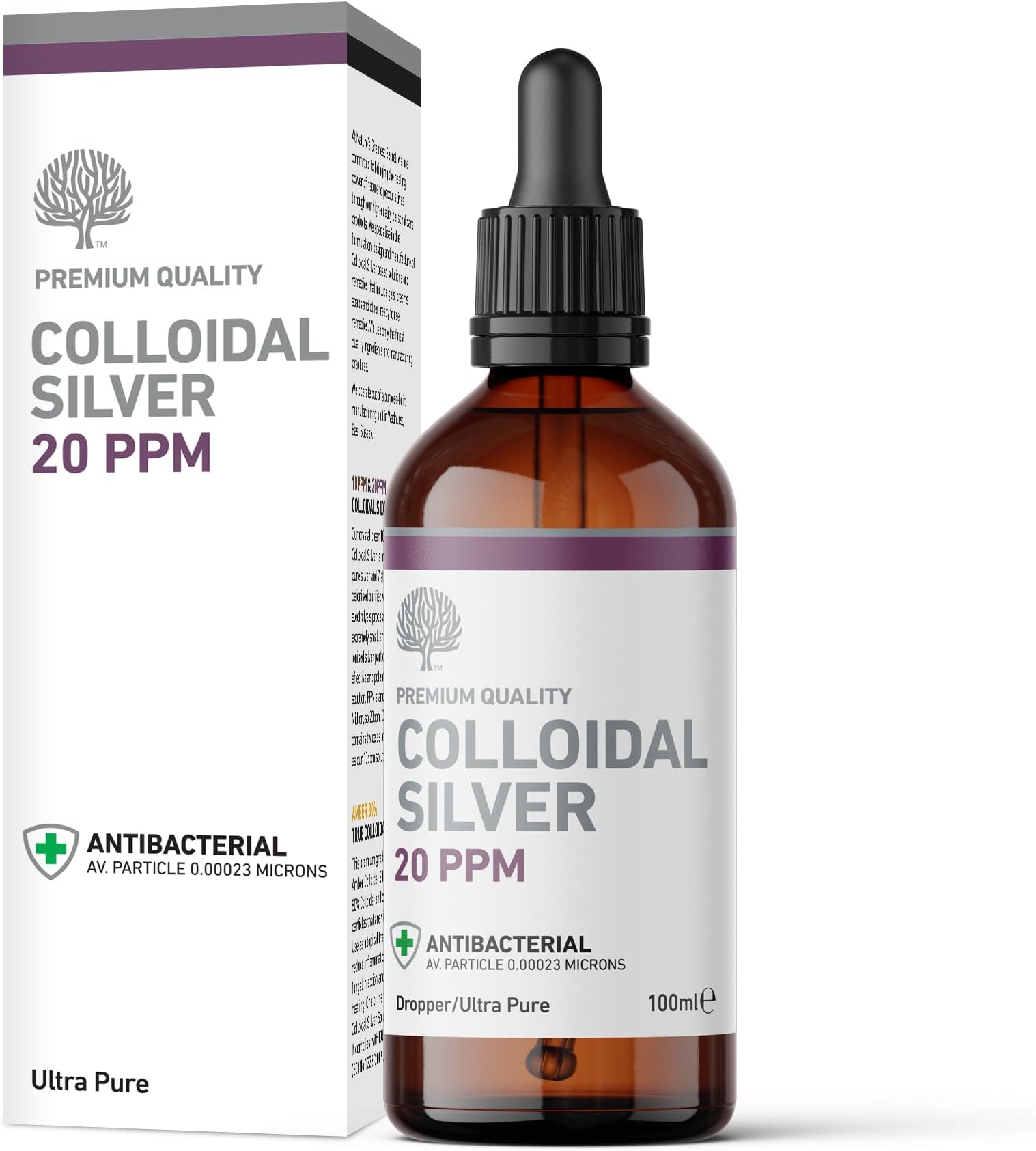 Premium Quality Antibacterial 20ppm Colloidal Silver Dropper Bottle 100ml