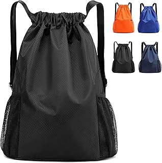 [FsGrg] ジムサック スポーツバッグ 巾着袋 軽量 折り畳み シューズやボールまで収納できる大容量 男女兼用 エコバッグ 水泳 運動 旅行 アウトドア用多機能防水バッグ (ブラック)