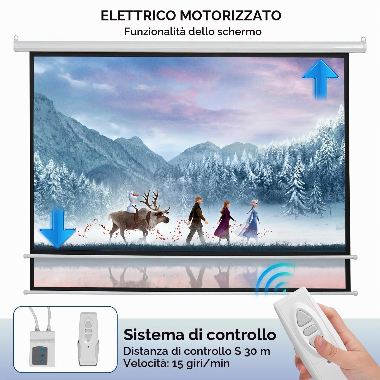 Fabulcozy - Schermo per Proiezione Motorizzato, Schermo Elettrico da 120 Pollici, Fissaggio Automatico a Parete o Soffitto, Formato 16:9 per Home Cinema e Azienda